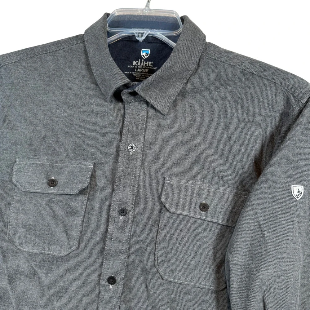 Kuhl Button Down Shirt Mens Large Grey‎ Long Sleeve Cotton Tencel Outdoor Pocket